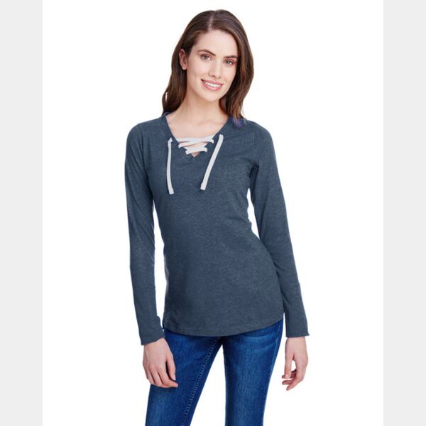 Ladies' Long Sleeve Fine Jersey Lace-Up T-Shirt Thumbnail