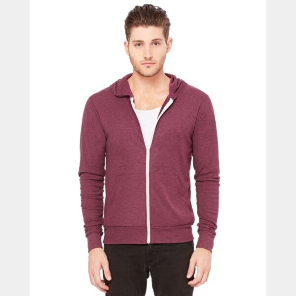 Unisex Triblend Lightweight Full-Zip Hooded Long Sleeve Tee Thumbnail
