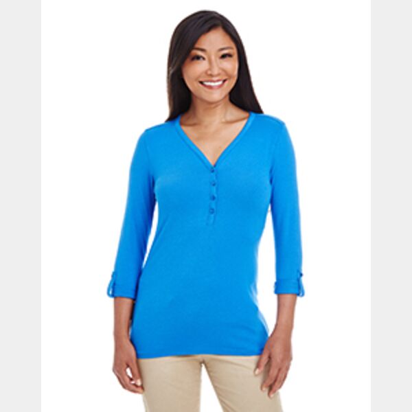 Ladies' Perfect Fit™ Y-Placket Convertible Sleeve Knit Top Thumbnail