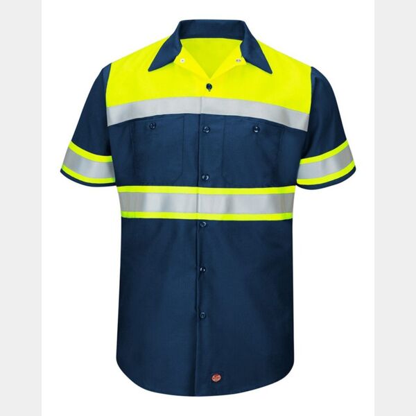 Men's Tall Hi-Visibility Colorblock Ripstop Short Sleeve Work Shirt Thumbnail